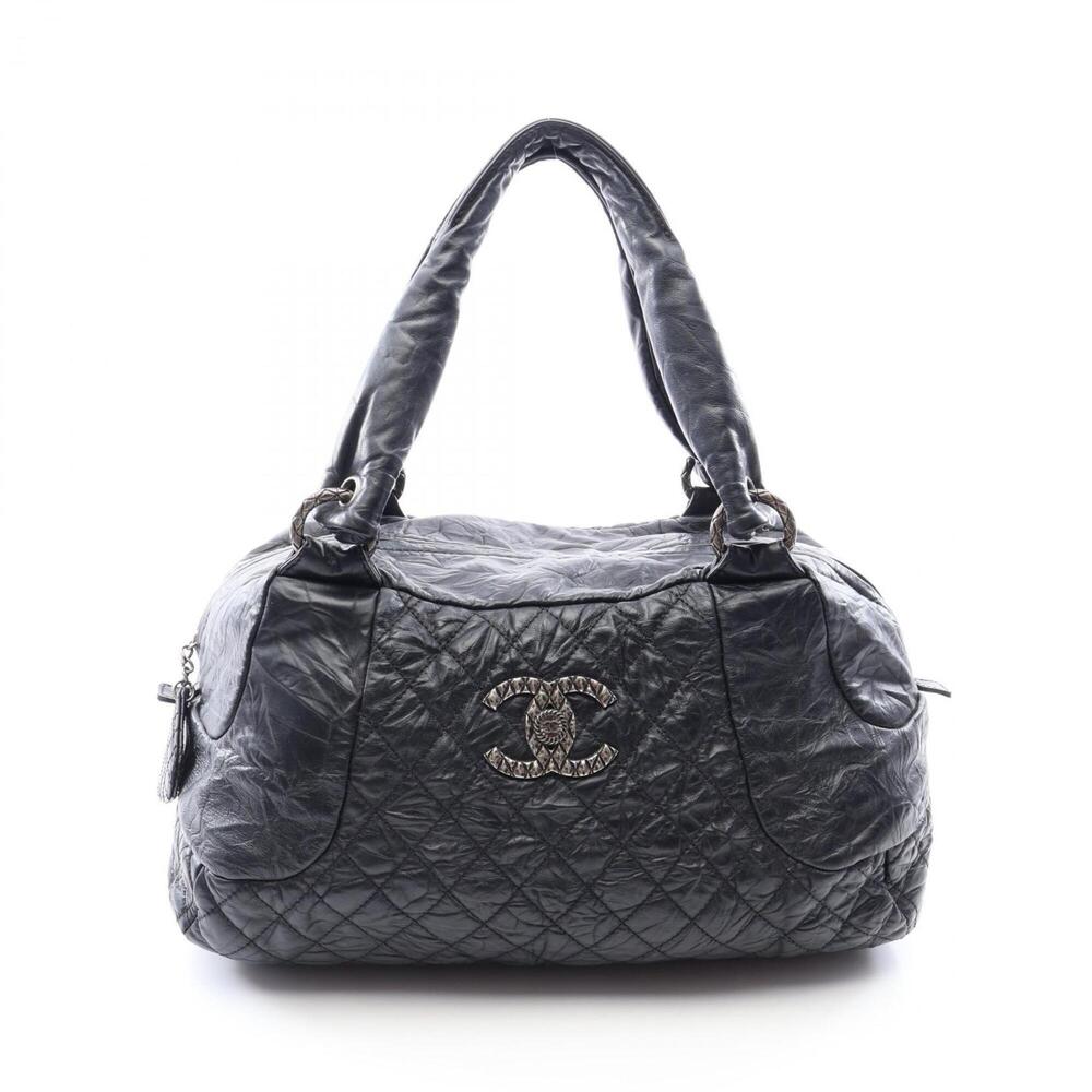 Chanel Coco Rider Bowling Bag, Boston Handbag, Calfskin Leather, Women's, Black